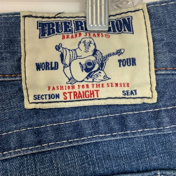 True Religion Men’s Straight Jeans Waist 38 Horse  Shoe Embroidered Pocket Flap - Picture 14 of 15